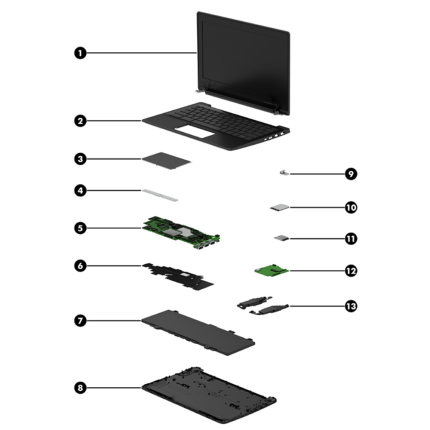 N13134-001 HP Pro x360 Fortis G10 (48C76AV) Palmrest w/Keyboard Assembly Top Cover Black